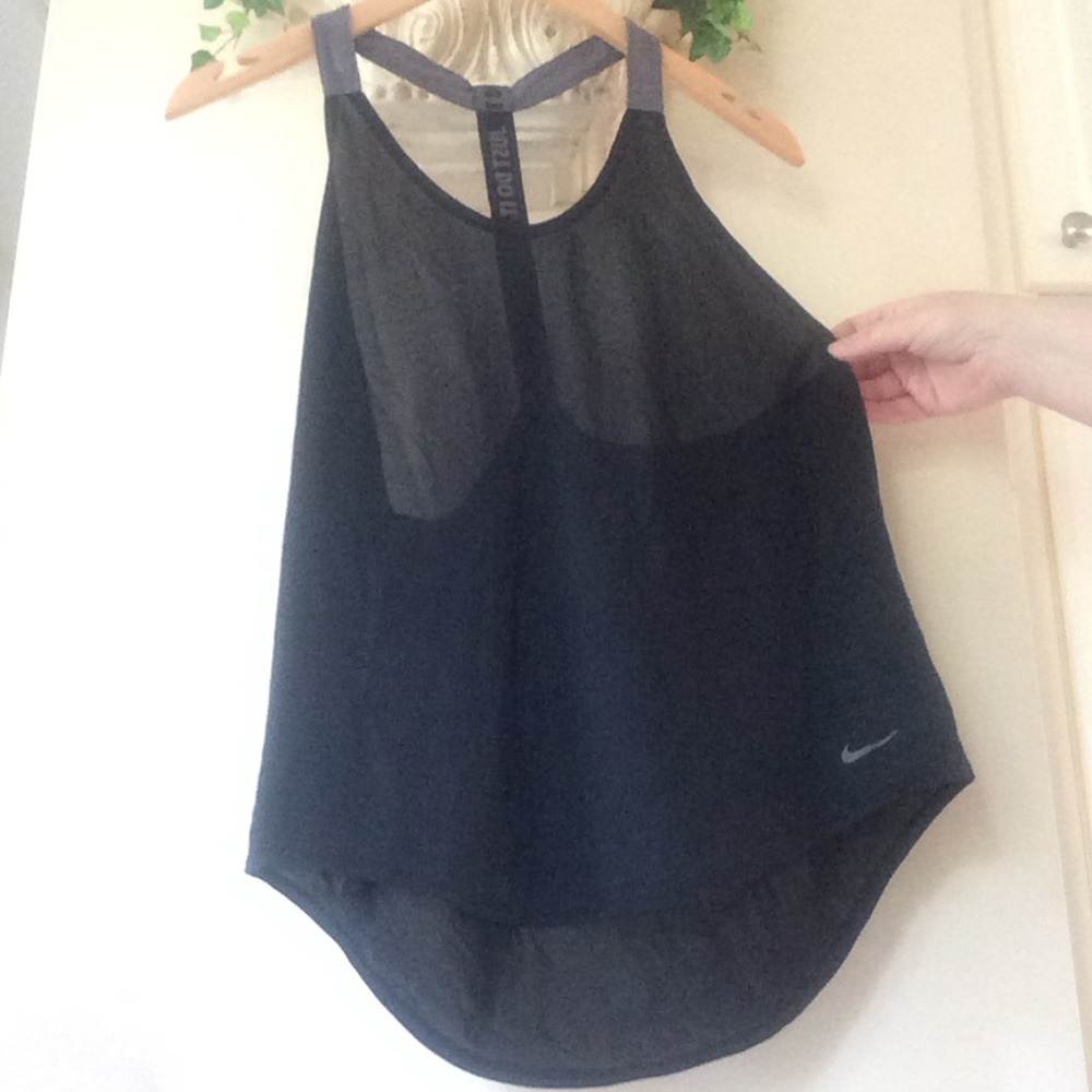 Nike 'Elastika' T-back Tank Top Dri-Fit Black & Gray Just Do It Women's Medium